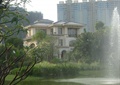 喷泉水池景观,景观树,别墅建筑,住宅景观