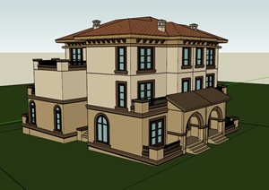 两栋联排欧式别墅建筑设计SU(草图大师)模型