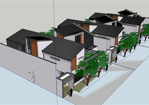 现代两层住宅楼建筑设计SU(草图大师)模型