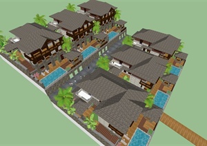 东南亚风格坡地别墅设计SU(草图大师)模型