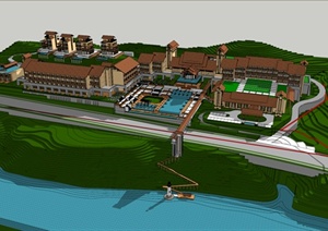 东南亚风格山地酒店建筑设计SU(草图大师)模型
