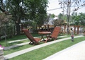 木桌椅,草坪,栏杆,园路,地面铺装