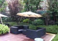 木平台,桌椅,阳伞,景观树,庭院景观