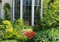 玻璃窗,阳台,灌木丛,草坪,花卉植物,住宅景观