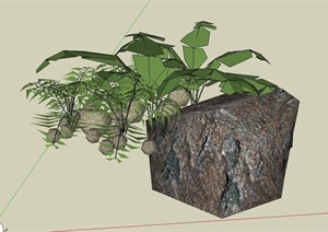 园林景观景石与植物组合设计SU(草图大师)模型