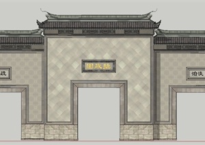 古典中式拙政园入口门廊牌坊设计SU(草图大师)模型