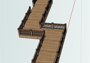 木质曲折栈道桥设计SU(草图大师)模型