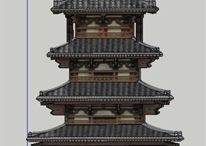 园林景观古典中式五层塔楼建筑设计SU(草图大师)模型