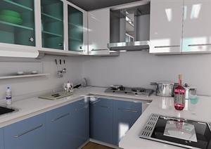 室内厨房、餐桌设计3d模型（含效果图）