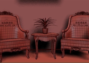 室内两人欧式休闲桌椅设计3DMAX模型