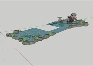 某公园水池设计SU(草图大师)模型（含假山、景石）