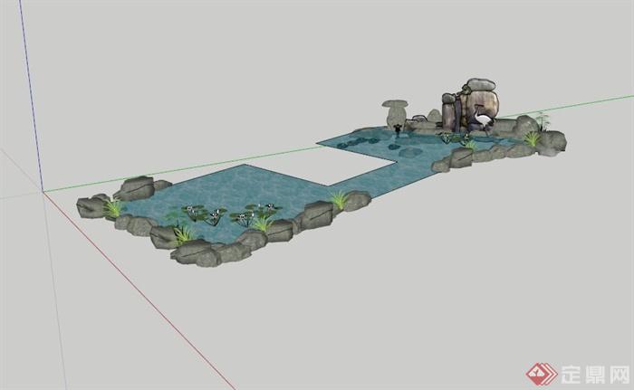 某公园水池设计su模型（含假山、景石）(1)