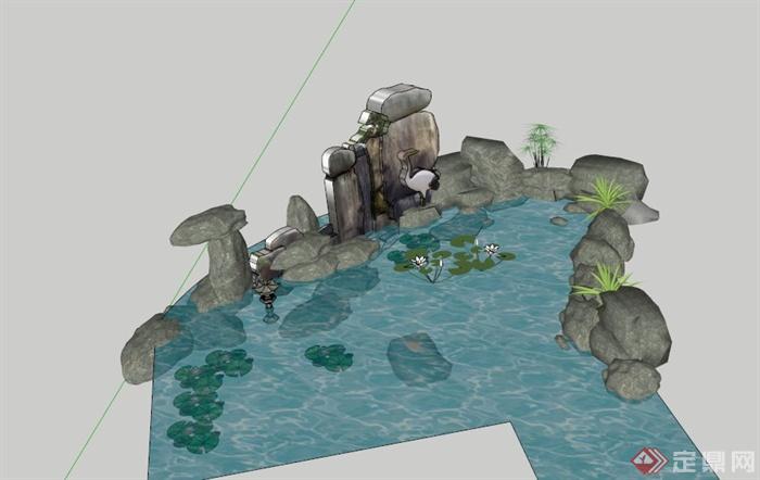 某公园水池设计su模型（含假山、景石）(3)
