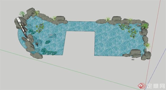 某公园水池设计su模型（含假山、景石）(2)