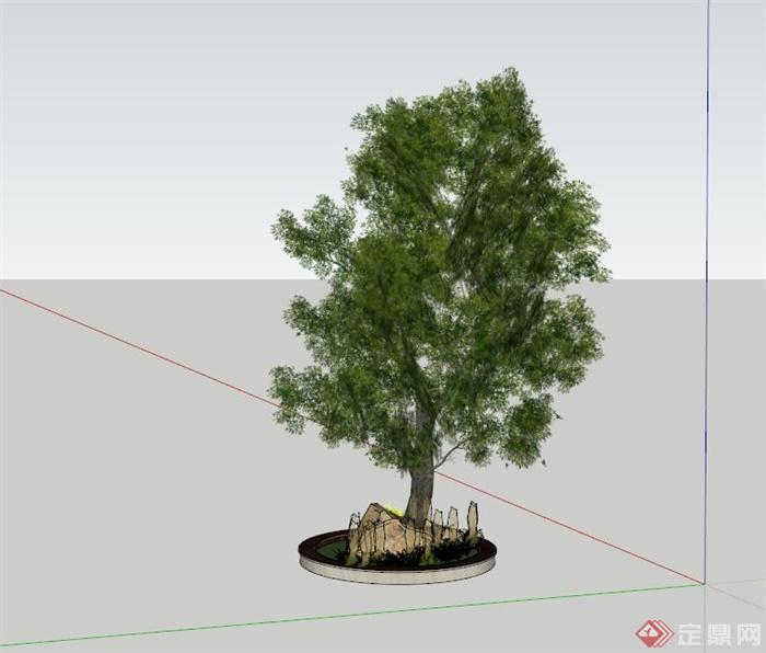 某公园树池设计su模型（含景石、植物）(1)