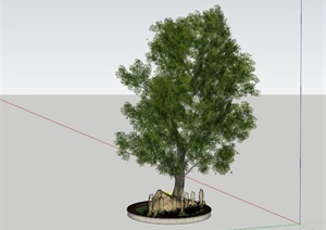 某公园树池设计SU(草图大师)模型（含景石、植物）