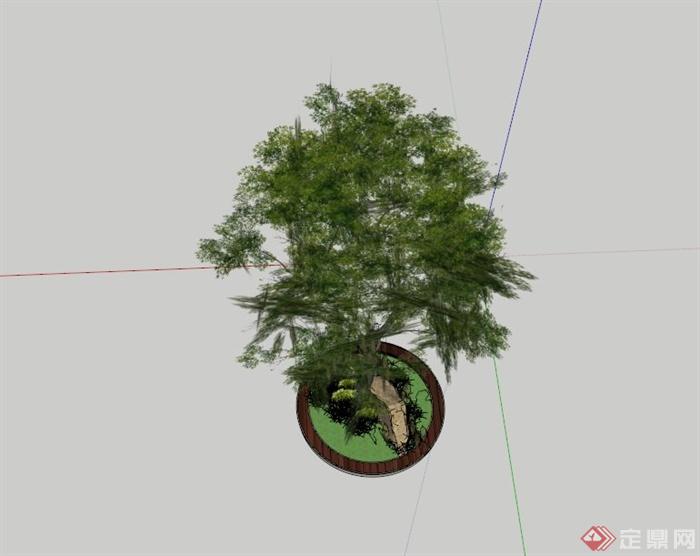 某公园树池设计su模型（含景石、植物）(2)