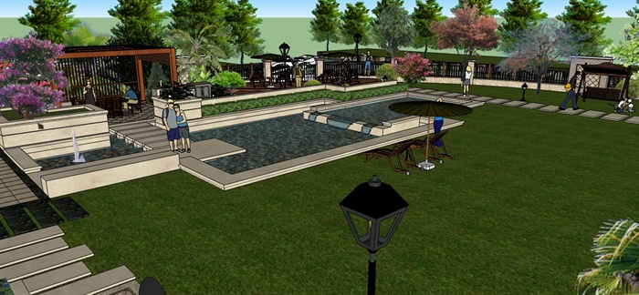 星星港湾别墅庭院花园景观设计su模型(7)
