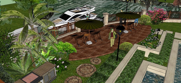 星星港湾别墅庭院花园景观设计su模型(7)