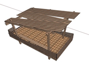 木质简易廊架设计SU(草图大师)模型