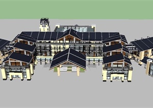 欧式多层温泉酒店建筑设计SU(草图大师)模型