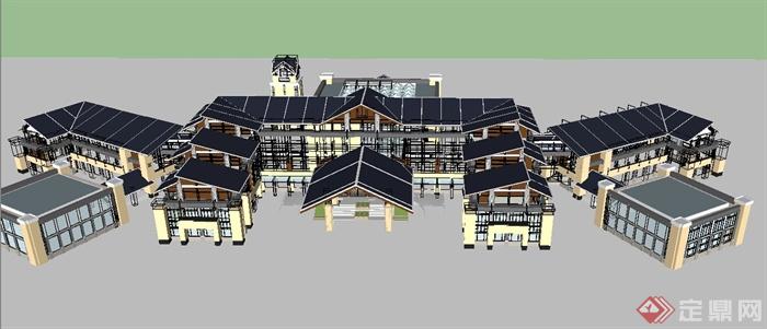 欧式多层温泉酒店建筑设计SU模型(1)