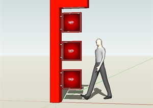 红色路标指示牌设计SU(草图大师)模型