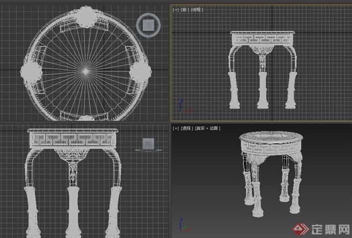 室内四角圆形桌台设计3DMAX模型(2)