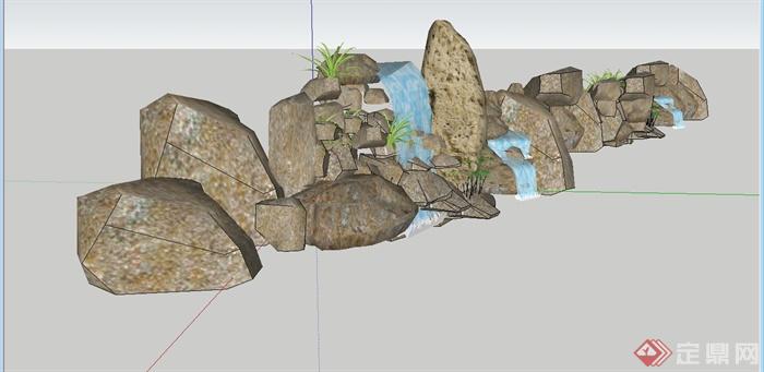 一组景石水景设计su模型(2)