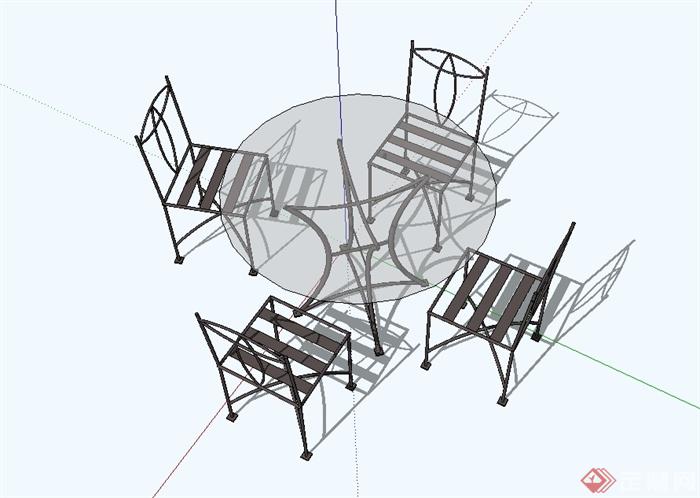 现代简约桌椅组合设计su模型(3)