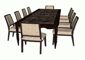东南亚餐桌椅组合设计SU(草图大师)模型