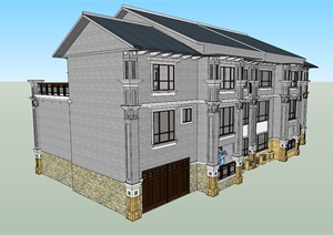某三层联排别墅建筑设计SU(草图大师)模型