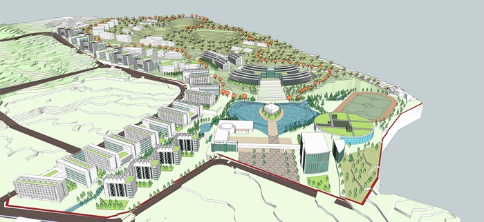 某现代大学建筑规划设计方案模型（山地建设）