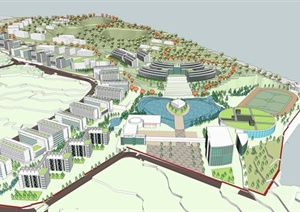某现代大学建筑规划设计方案模型（山地建设）