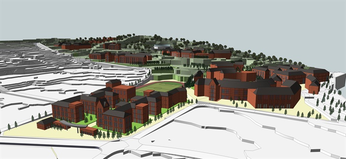欧式风格大学建筑规划设计SU方案模型（山地建设）2