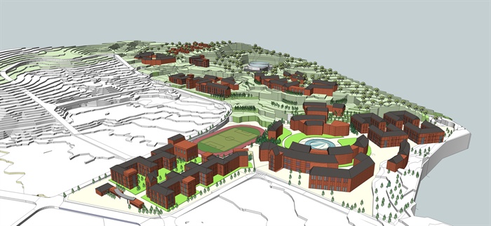 欧式风格大学建筑规划设计SU方案模型（山地建设）3