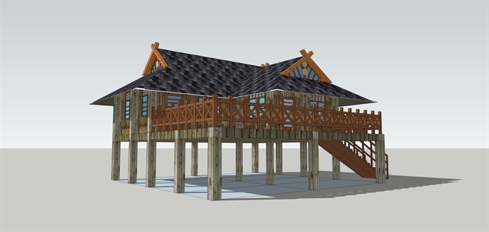 傣族民居住宅楼建筑设计su模型