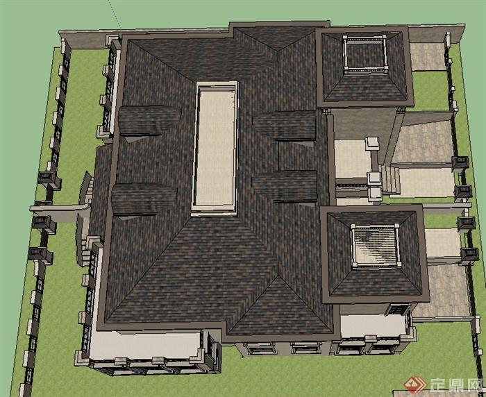两层欧式方形双拼别墅建筑设计SU模型(4)