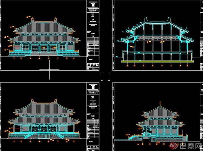 两层古典中式寺庙文化建筑设计cad施工图(1)