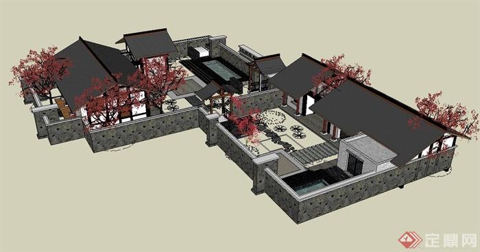 古典中式古建园林庭院设计su模型(1)