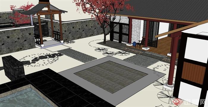 古典中式古建园林庭院设计su模型(2)