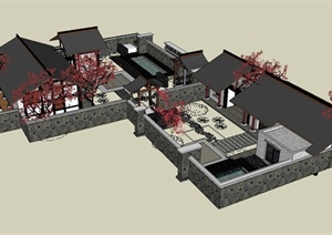 古典中式古建园林庭院设计SU(草图大师)模型