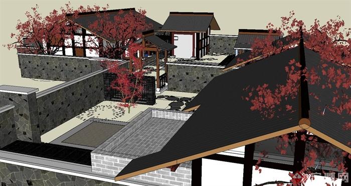 古典中式古建园林庭院设计su模型(3)