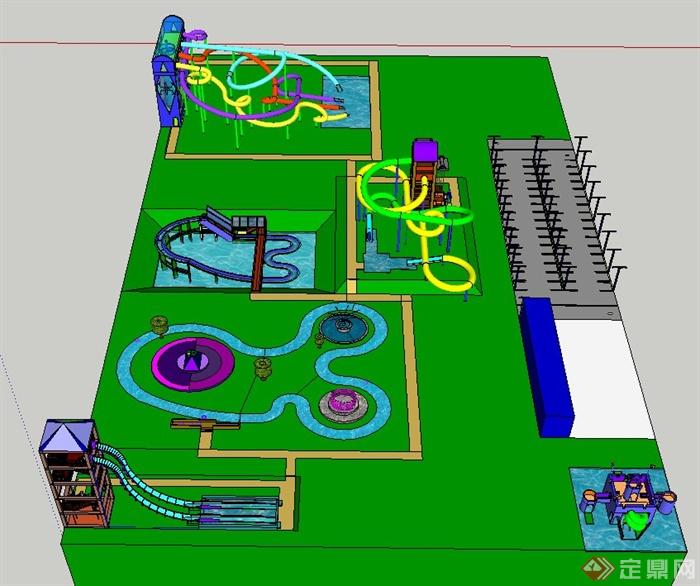 游乐园 各种设施与廊架设计SU模型(1)
