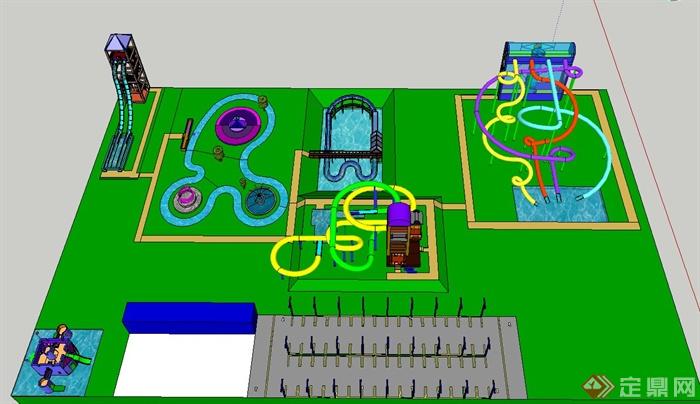 游乐园 各种设施与廊架设计SU模型(2)
