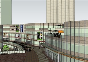 某现代步行商场街商业建筑设计SU(草图大师)模型