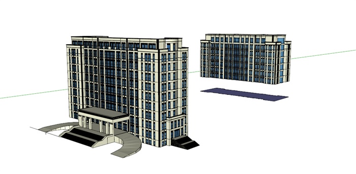 一组简单普通的办公楼建筑设计su模型(1)