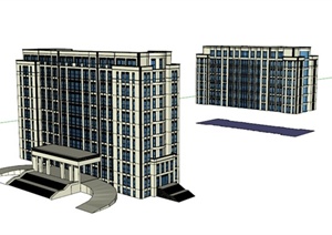一组简单普通的办公楼建筑设计SU(草图大师)模型