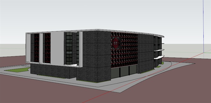 现代中式办公楼建筑设计su模型(2)