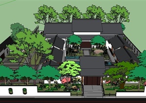 中式古建园林院落景观设计SU(草图大师)模型